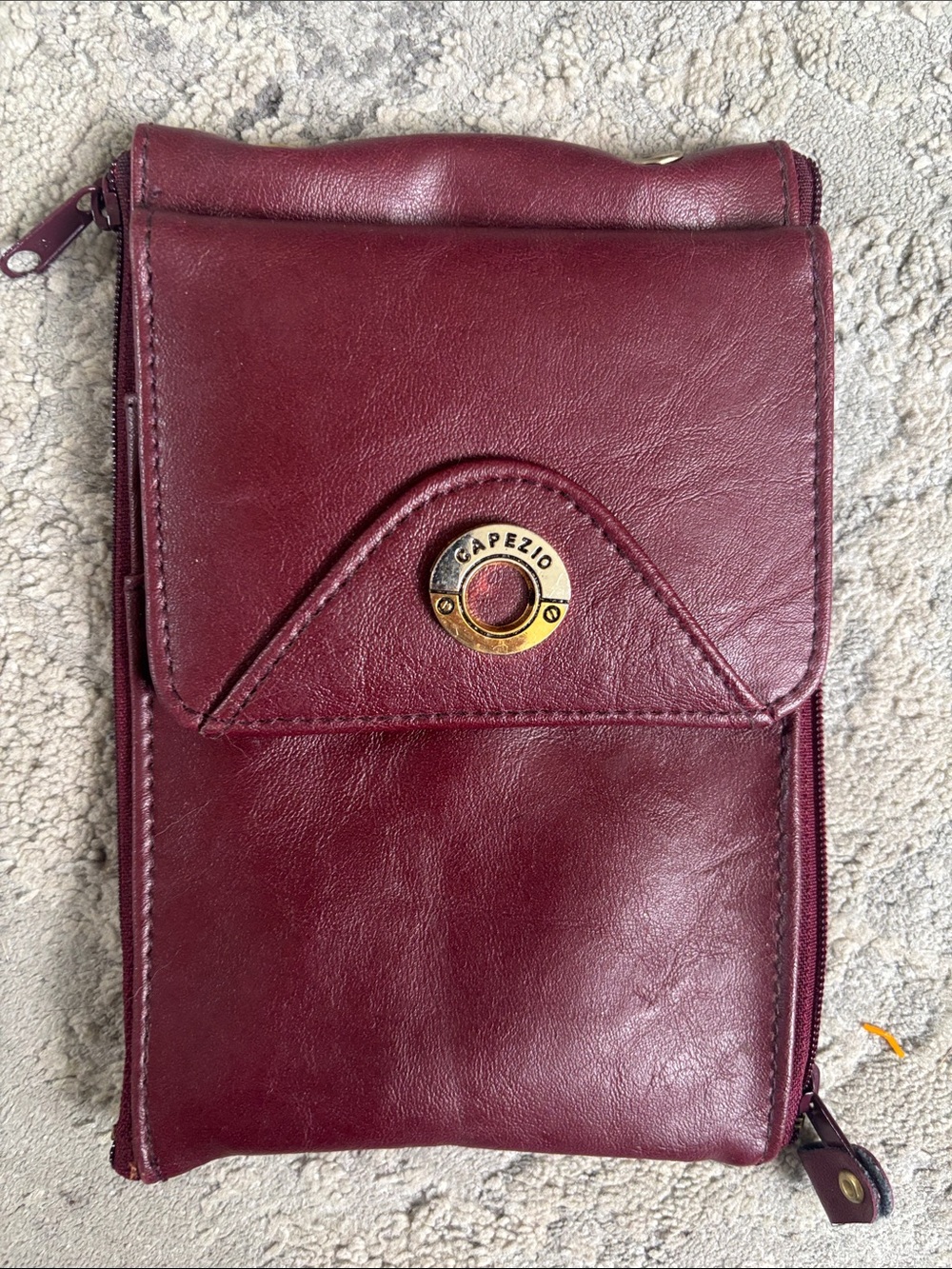 Capezio Wine Leather Crossbody Wallet with Gold Accent